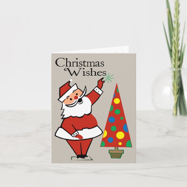 Retro-Style Santa Claus and Christmas Tree Card (Front)