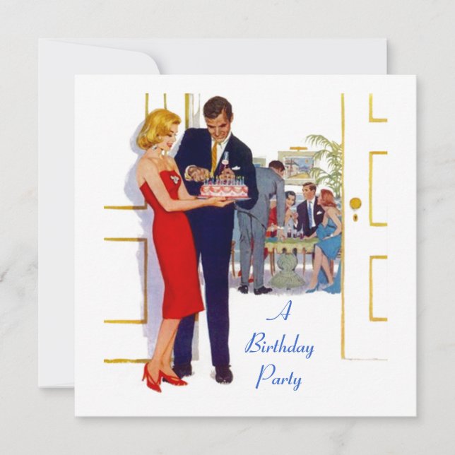Retro Style Serving Birthday Cake Party Invitation (Front)