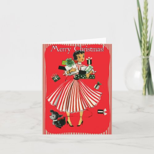 Retro_Style Shopping Lady Christmas Card