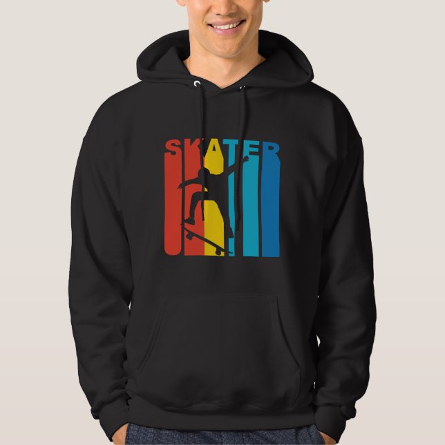 Retro Style Skater Skateboarder Skateboarding Hoodie (Front)