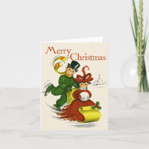 Retro-Style Sledding Couple Christmas Card