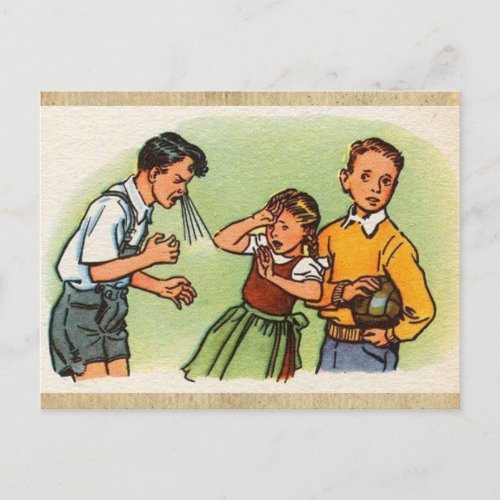 Retro_Style Sneezing and Recoiling Postcard