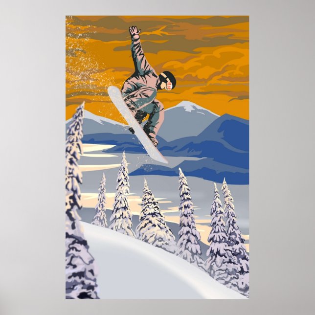 Retro style Snowboard art Poster (Front)