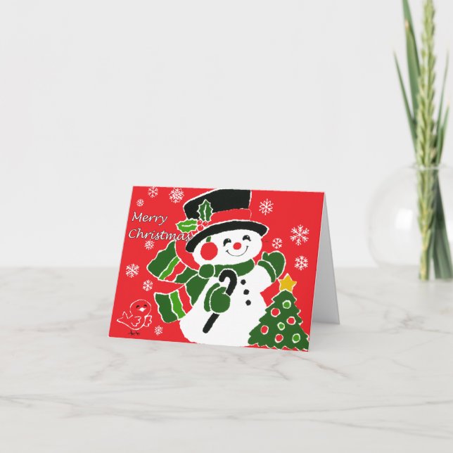Retro-Style Snowman Christmas Card (Front)