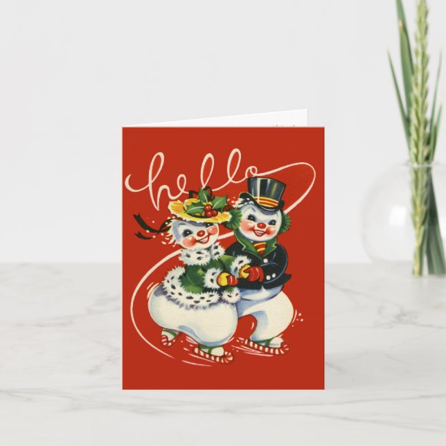 Retro-Style Snowman Couple Christmas Card (Front)