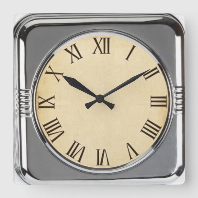 Retro style square wall clock (Front)