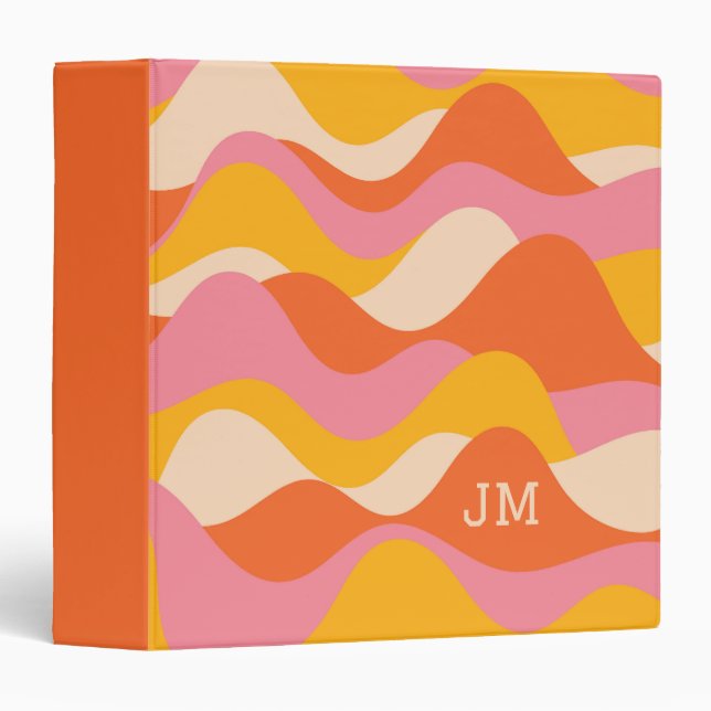 Retro style stormy waves 3 ring binder (Front/Spine)