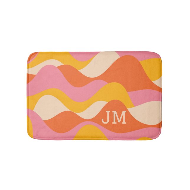 Retro style stormy waves  bath mat (Front)