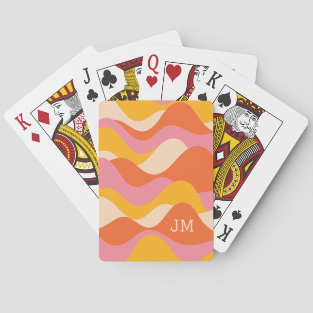 Retro style stormy waves poker cards (Back)