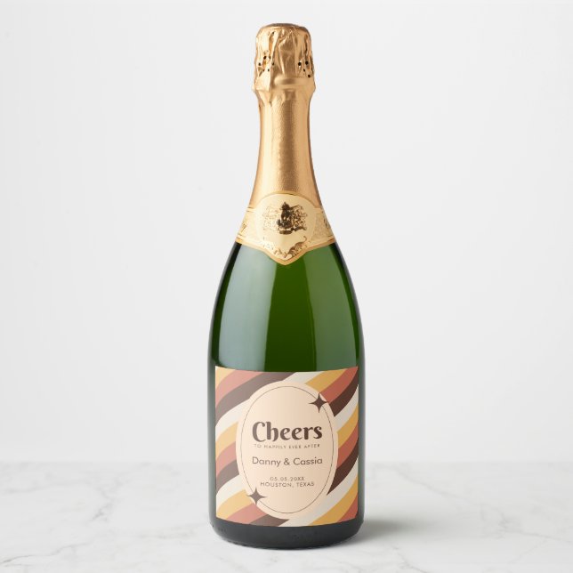 Retro Style Stripes Seventies Groovy 70s Hippie  Sparkling Wine Label (Front)