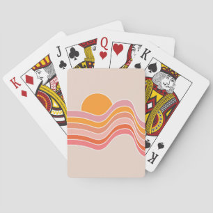 Retro style sunrise illustration poker cards