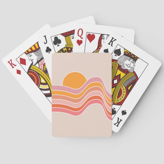 Retro style sunrise illustration poker cards (Back)