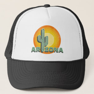 Retro style sunset with Arizona text design Trucker Hat