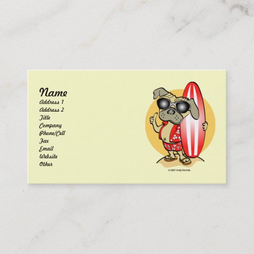 Customizable Retro Style Surfin' Pug Business Cards