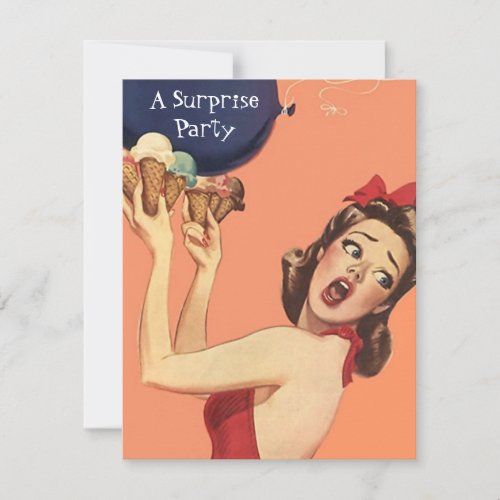 Retro Style Surprise Party Invitations balloon gal