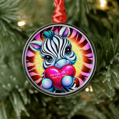 Retro Style Sweet Zebra  Proposal Metal Ornament