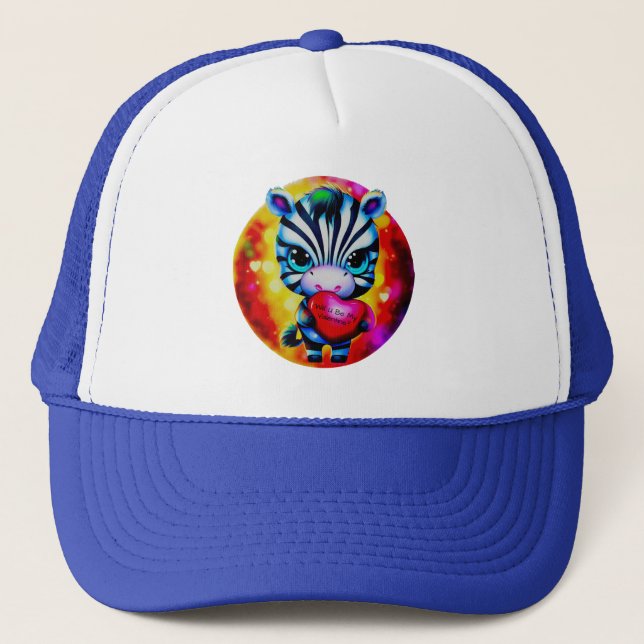 Retro Style Sweet Zebra Valentine Trucker Hat (Front)