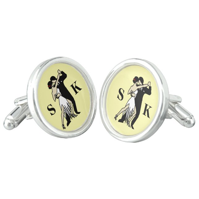 Retro-style Tango Dancers Cufflinks (Angled)