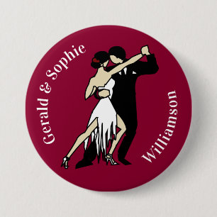 Retro-style Tango Dancers on Maroon Button