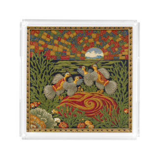 Retro Style Tapestry Exotic Birds Acrylic Tray