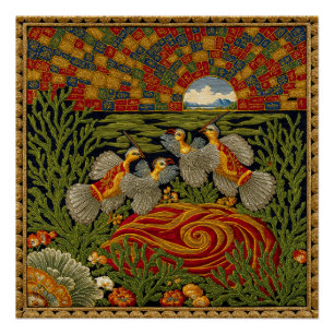 Retro Style Tapestry Exotic Birds Poster