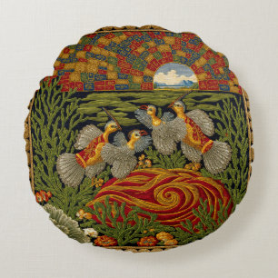 Retro Style Tapestry Exotic Birds Round Pillow