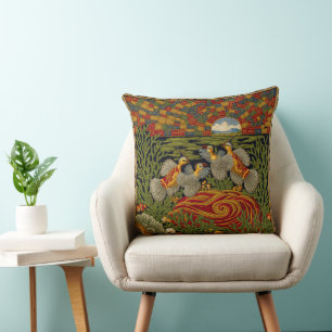 Retro Style Tapestry Exotic Birds Throw Pillow