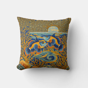 Retro Style Tapestry Orange Mandarin Fish Throw Pillow