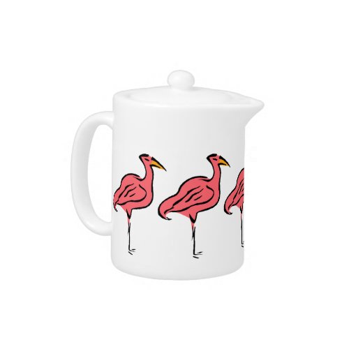 Retro Style Teapot Pink Flamingo Birds Flock