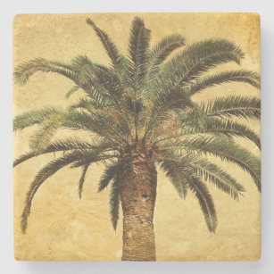 Retro Style Tropical Island vintage Palm Tree Stone Coaster