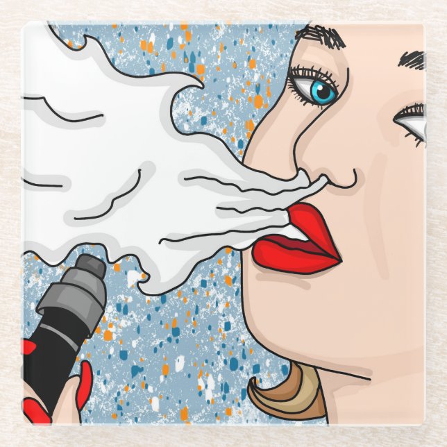 Retro Style Vaping Lady   Glass Coaster (Front)