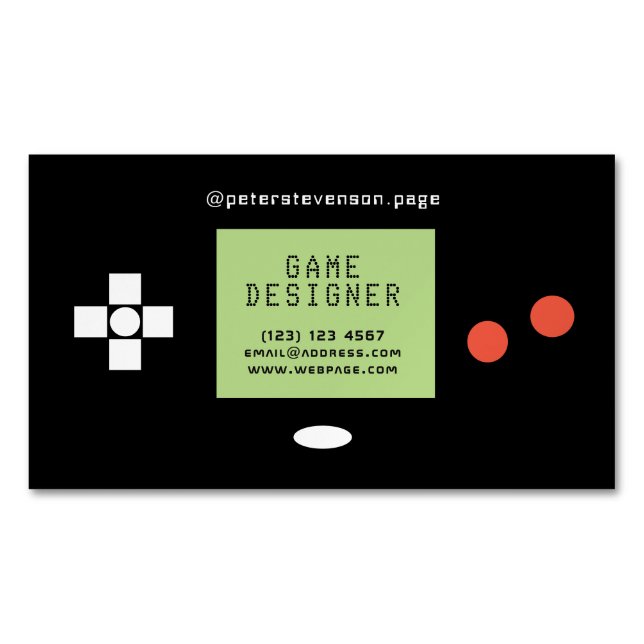 Retro style video games console business card magnet (Front)