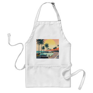 Retro-style vintage car on a coastal road adult apron