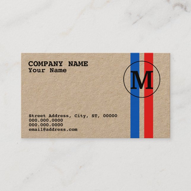 Retro style vintage inspired two stripes kraft business card (Front)