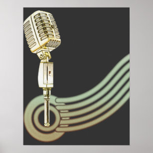 Personalized Radio TV Retro Microphone Media Vintage Art  Poster Wall Clock 