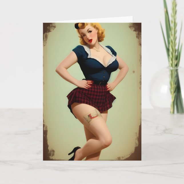 Retro Style Vintage Pinup AI Art, Birthday Card (Front)