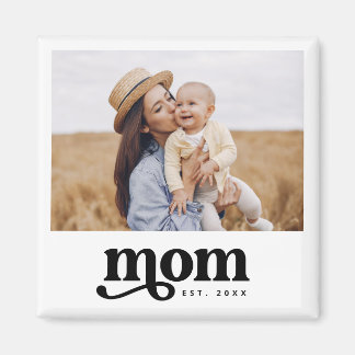 Retro Style Vintage Typography Mom Established Magnet