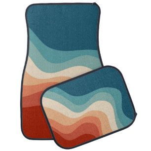 Retro style waves car floor mat