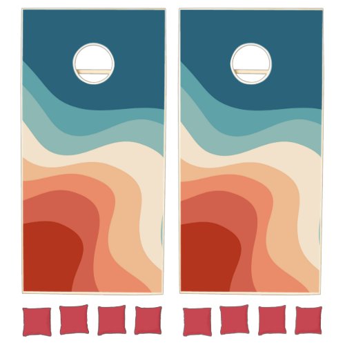 Retro style waves cornhole set