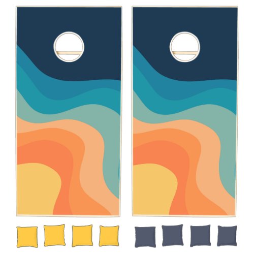 Retro style waves decoration cornhole set