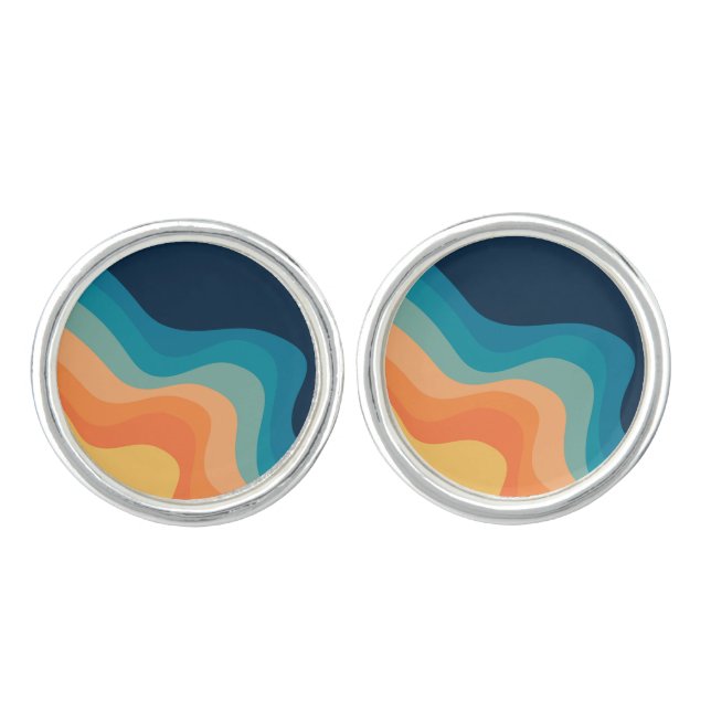 Retro style waves decoration cufflinks (Front)