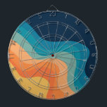 Retro style waves decoration dart board<br><div class="desc">Retro style waves geometrical pattern illustration with yellow,  orange,  blue,  navy blue and turquoise stripes decoration</div>