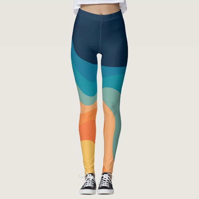 Retro style waves decoration leggings (Front)