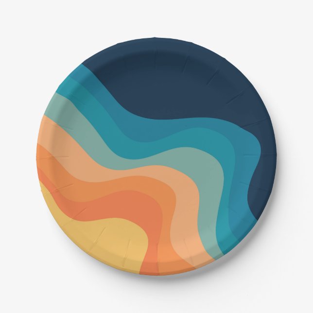 Retro style waves decoration paper plates (Front)