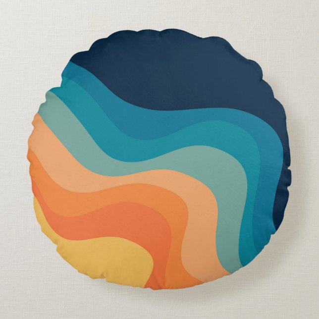 Retro style waves decoration round pillow (Front)