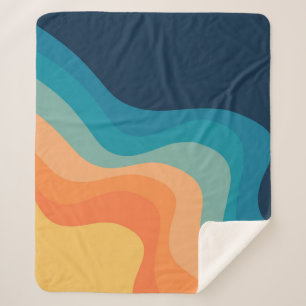 Retro style waves decoration sherpa blanket