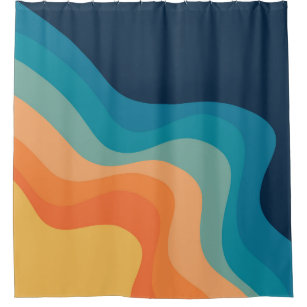 Retro style waves decoration shower curtain