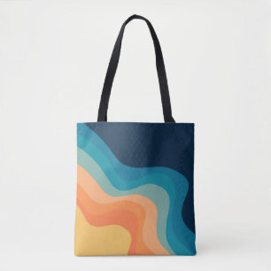 Retro style waves decoration tote bag