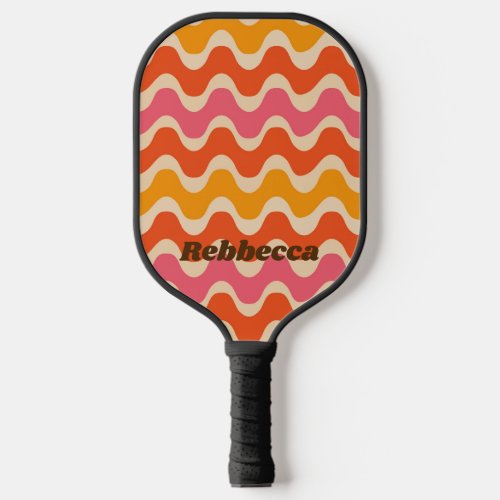 Retro Style Waves in pink orange red personalized  Pickleball Paddle