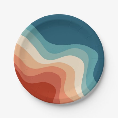 Retro style waves paper plates